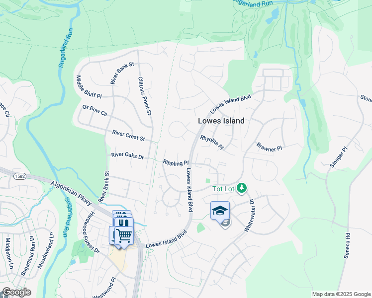 map of restaurants, bars, coffee shops, grocery stores, and more near 20548 Tidewater Court in Sterling