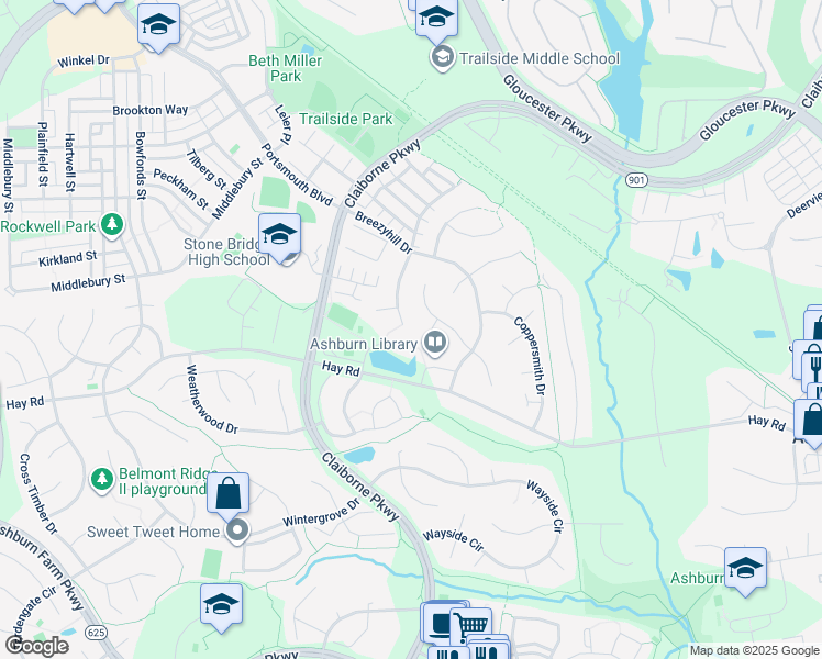 map of restaurants, bars, coffee shops, grocery stores, and more near 20552 Deerwatch Place in Ashburn