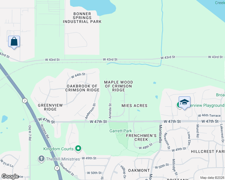 map of restaurants, bars, coffee shops, grocery stores, and more near 22415 West 45th Street in Shawnee