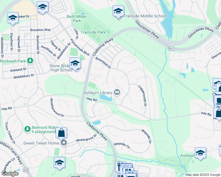 map of restaurants, bars, coffee shops, grocery stores, and more near 20552 Deerwatch Place in Ashburn