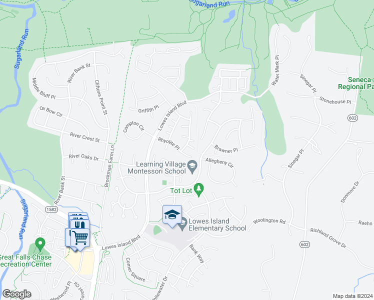 map of restaurants, bars, coffee shops, grocery stores, and more near 20530 Swecker Farm Place in Sterling