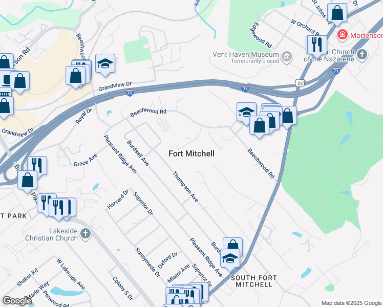 map of restaurants, bars, coffee shops, grocery stores, and more near in Fort Mitchell