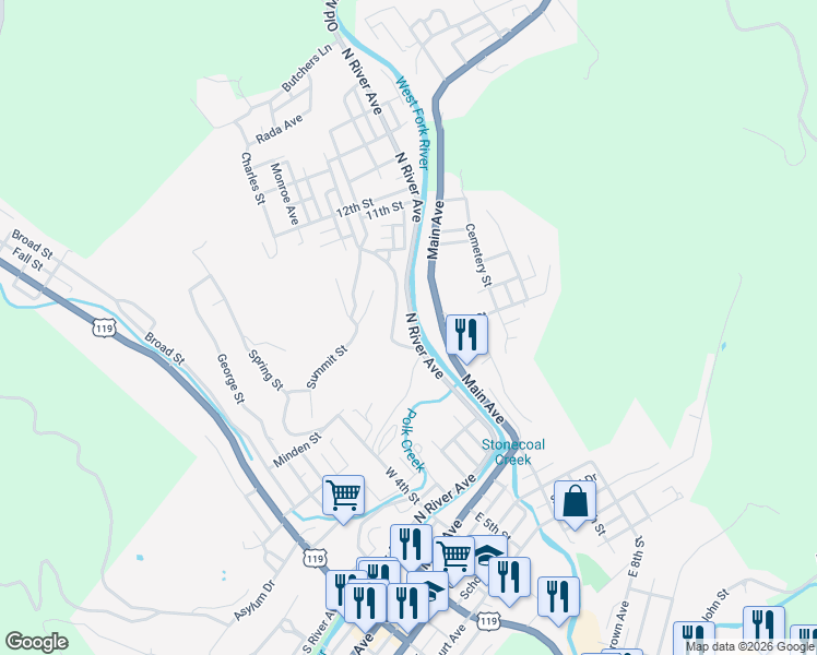 map of restaurants, bars, coffee shops, grocery stores, and more near 811 North River Avenue in Weston