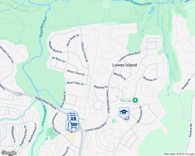 map of restaurants, bars, coffee shops, grocery stores, and more near 47476 Saulty Drive in Sterling