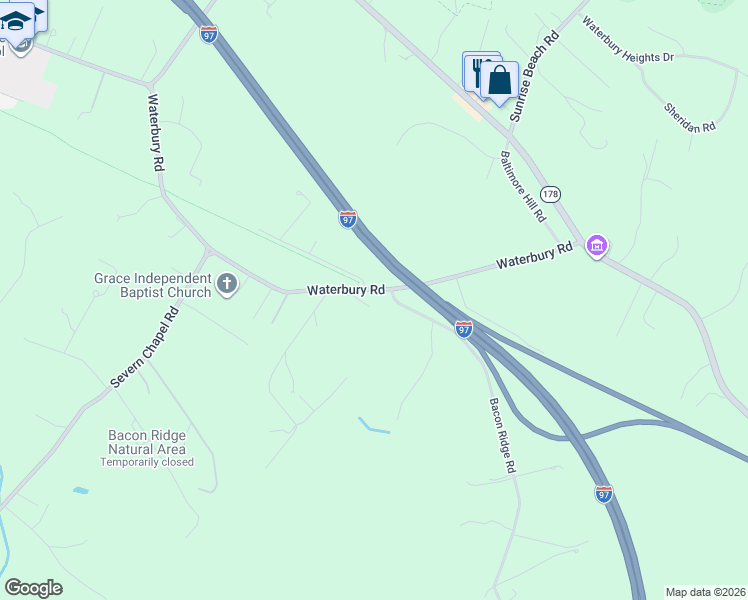 map of restaurants, bars, coffee shops, grocery stores, and more near 1404 Lower View Court in Crownsville