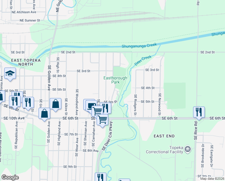 map of restaurants, bars, coffee shops, grocery stores, and more near 415 Southeast Arter Avenue in Topeka