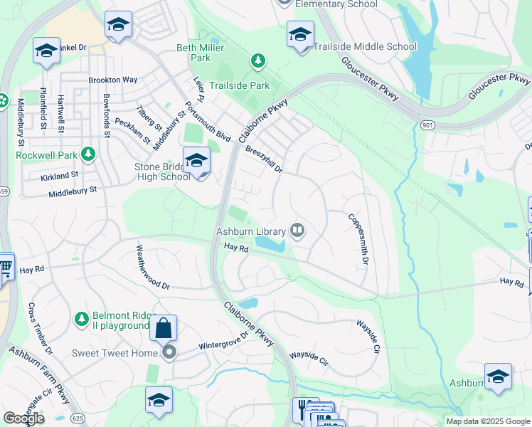 map of restaurants, bars, coffee shops, grocery stores, and more near 43263 Stoneyglen Court in Ashburn