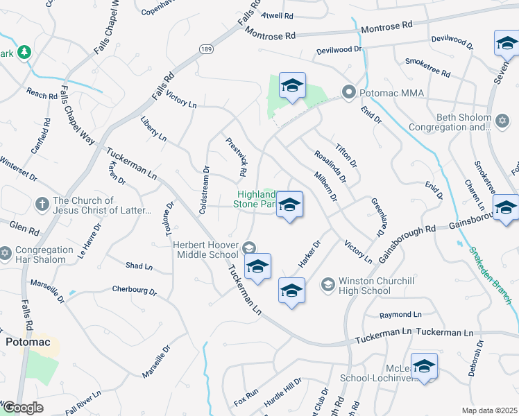 map of restaurants, bars, coffee shops, grocery stores, and more near 8722 Postoak Road in Rockville