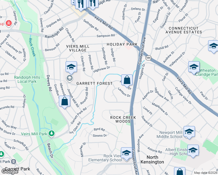 map of restaurants, bars, coffee shops, grocery stores, and more near 4035 Adams Drive in Silver Spring