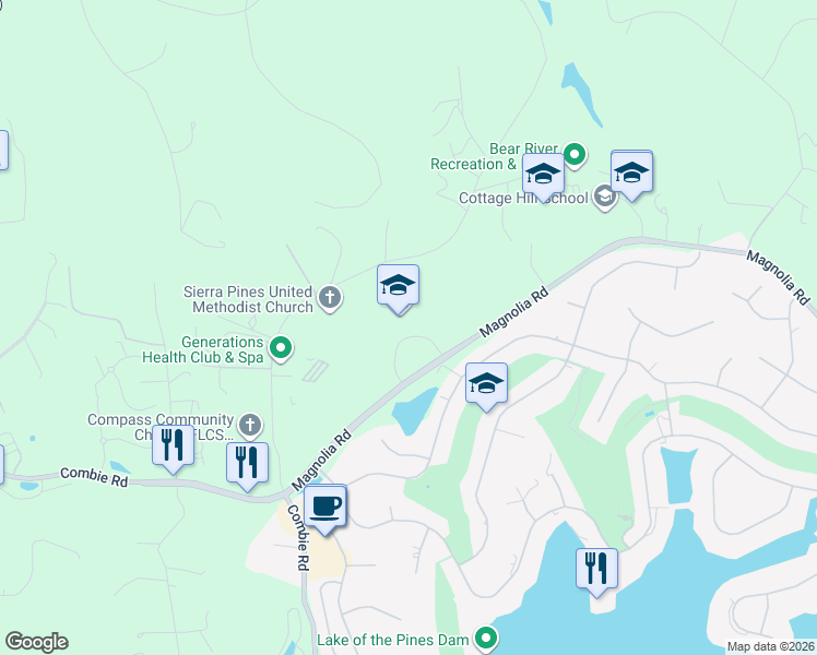 map of restaurants, bars, coffee shops, grocery stores, and more near 11130 Magnolia Road in Grass Valley