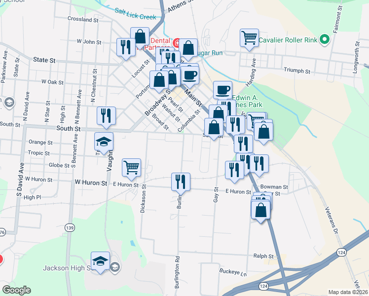 map of restaurants, bars, coffee shops, grocery stores, and more near 25 Burlington Road in Jackson