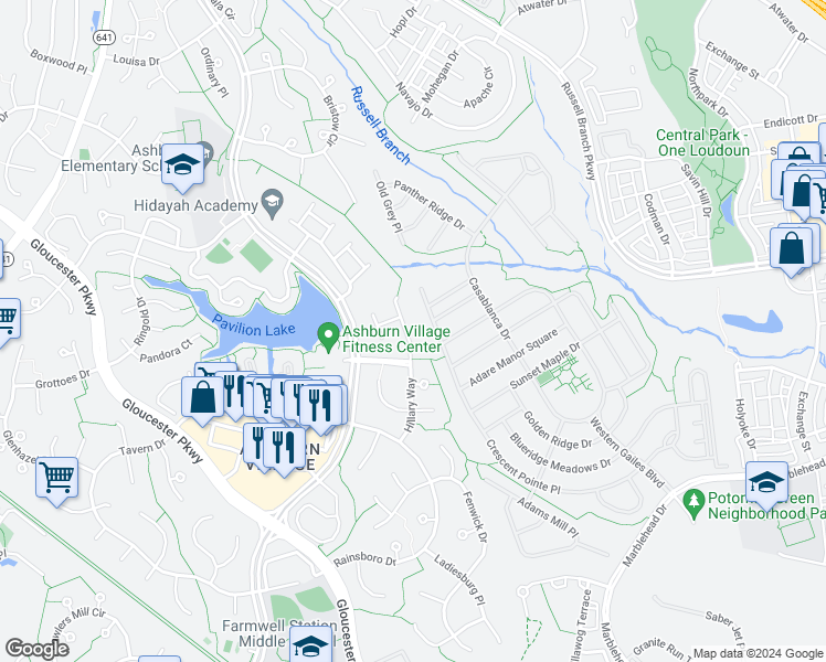 map of restaurants, bars, coffee shops, grocery stores, and more near 20546 Norwich Place in Ashburn