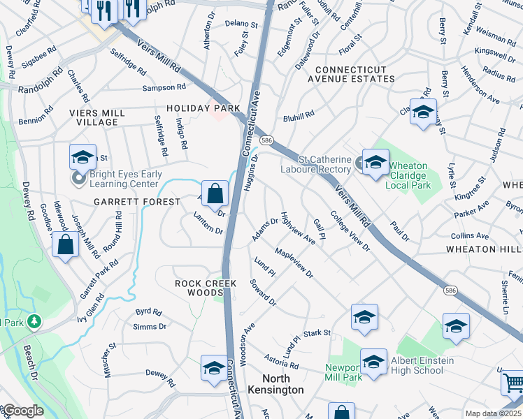 map of restaurants, bars, coffee shops, grocery stores, and more near 11706 Hatcher Place in Silver Spring