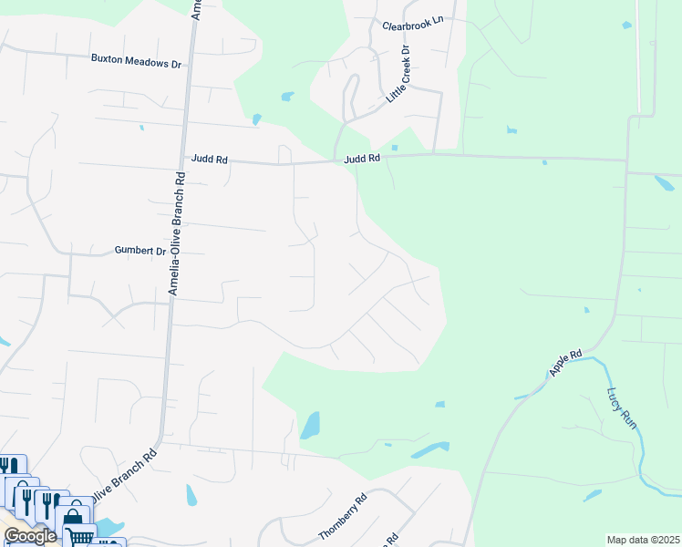 map of restaurants, bars, coffee shops, grocery stores, and more near 3324 Meadow Green Court in Amelia