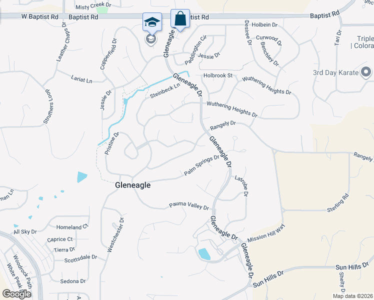 map of restaurants, bars, coffee shops, grocery stores, and more near 210 Rangely Drive in Colorado Springs