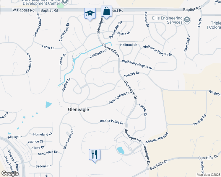 map of restaurants, bars, coffee shops, grocery stores, and more near 210 Rangely Drive in Colorado Springs