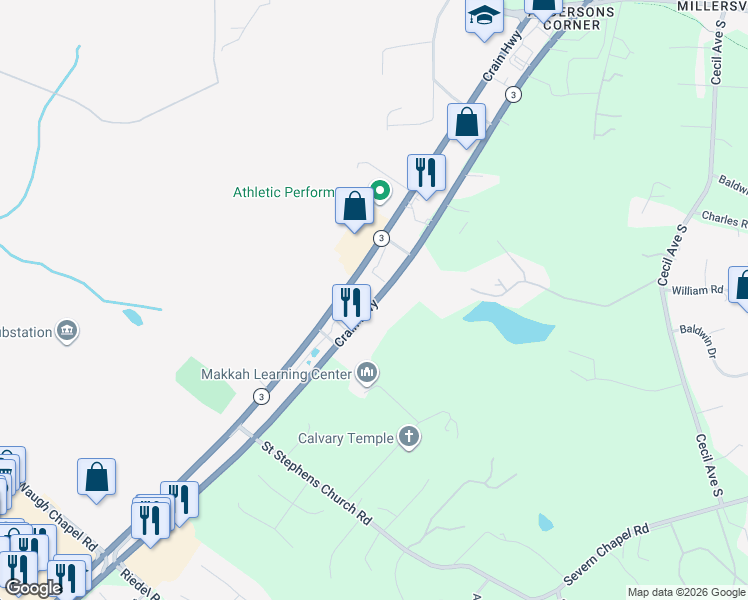 map of restaurants, bars, coffee shops, grocery stores, and more near 770 Maryland 3 in Gambrills