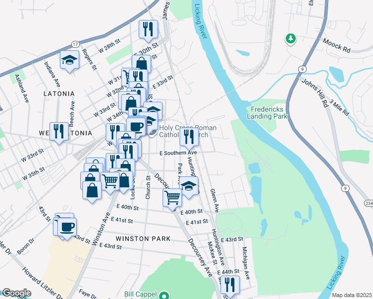 map of restaurants, bars, coffee shops, grocery stores, and more near 3605 Glenn Avenue in Covington
