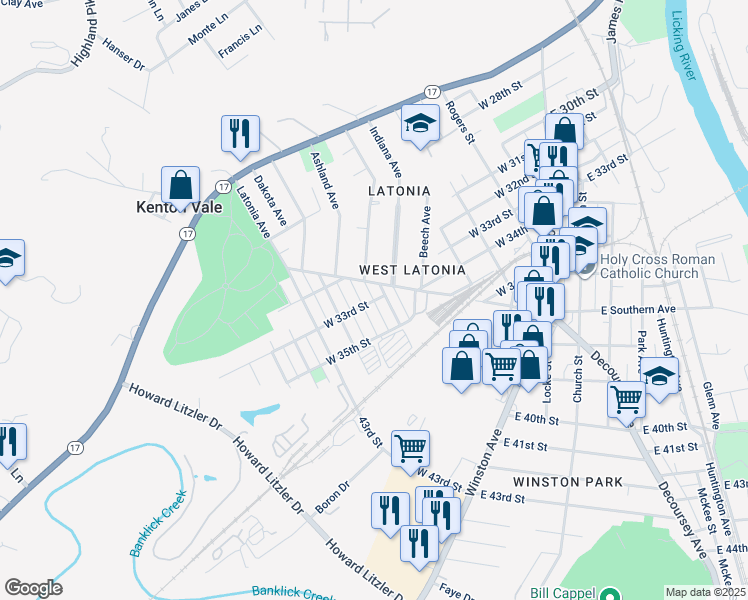 map of restaurants, bars, coffee shops, grocery stores, and more near 548 West 33rd Street in Covington