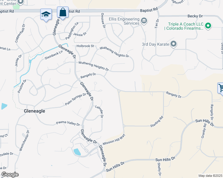 map of restaurants, bars, coffee shops, grocery stores, and more near 625 Rangely Drive in Colorado Springs