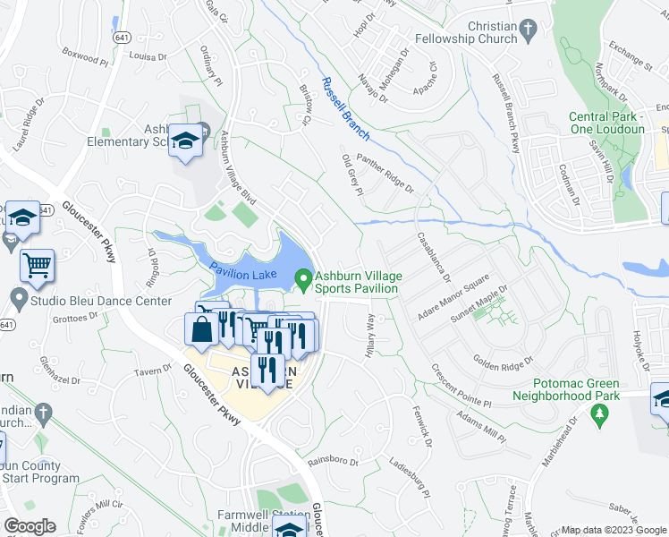 map of restaurants, bars, coffee shops, grocery stores, and more near 20541 Flattop Court in Ashburn