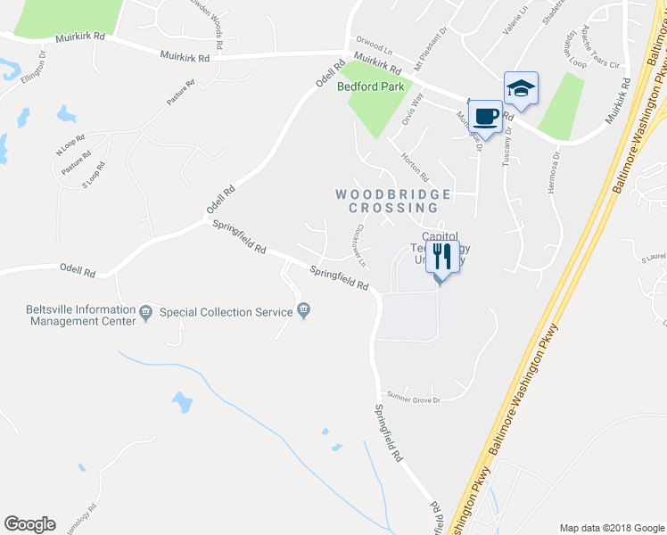 map of restaurants, bars, coffee shops, grocery stores, and more near 8705 Ashcroft Drive in Laurel