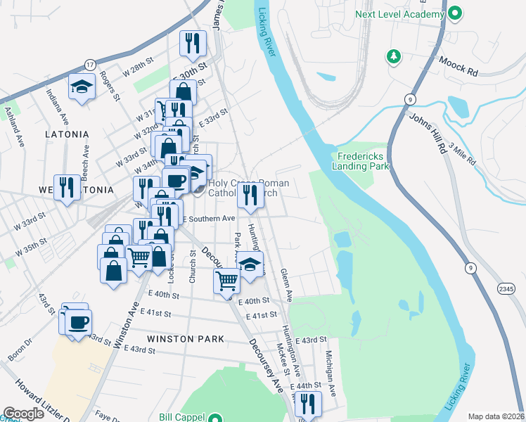 map of restaurants, bars, coffee shops, grocery stores, and more near 3605 Glenn Avenue in Covington