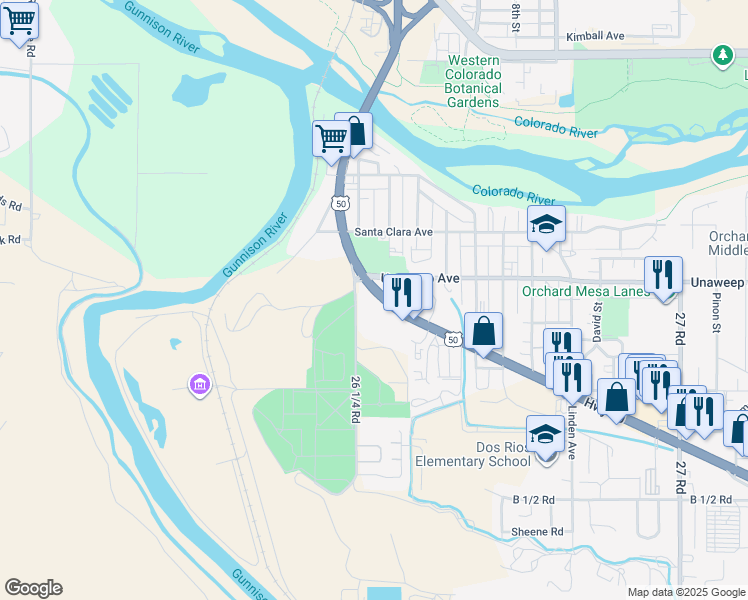 map of restaurants, bars, coffee shops, grocery stores, and more near 521 U.S. 50 in Grand Junction