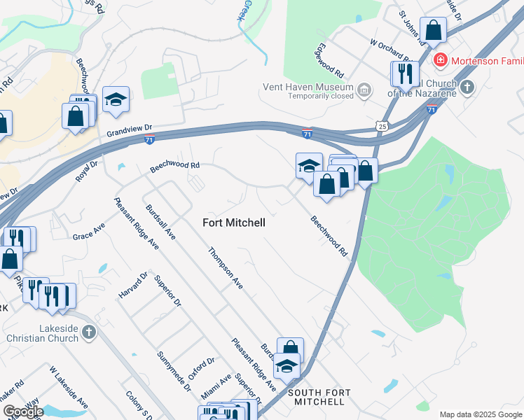 map of restaurants, bars, coffee shops, grocery stores, and more near 133 Deauville Court in Fort Mitchell