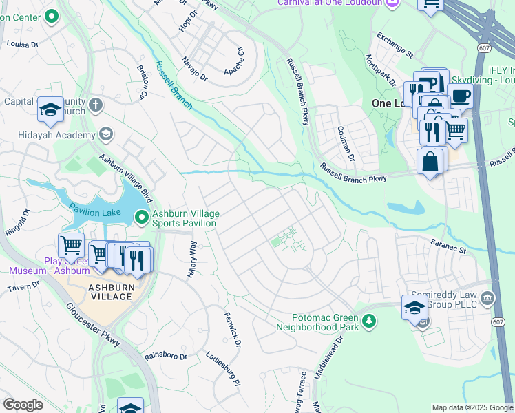 map of restaurants, bars, coffee shops, grocery stores, and more near 44398 Maltese Falcon Square in Ashburn