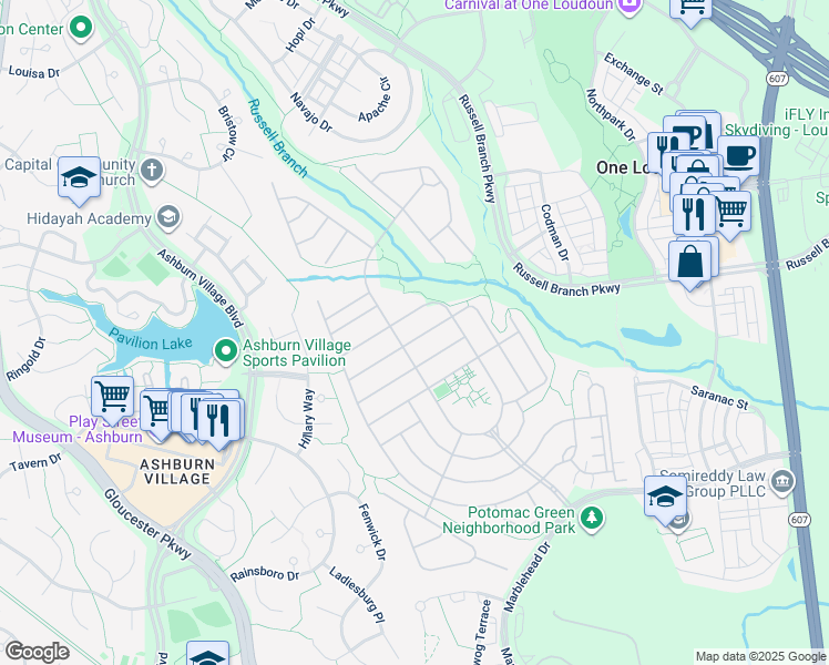 map of restaurants, bars, coffee shops, grocery stores, and more near 44398 Maltese Falcon Square in Ashburn