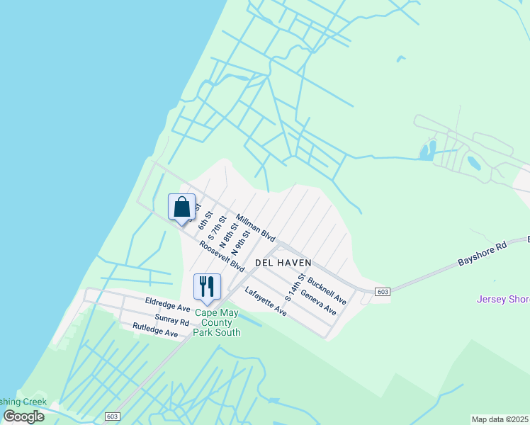 map of restaurants, bars, coffee shops, grocery stores, and more near 12 North 9th Street in Villas