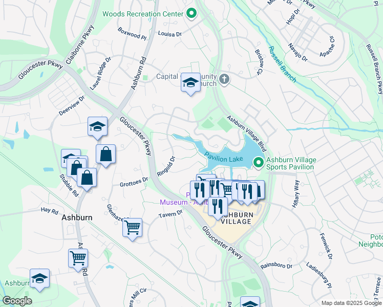 map of restaurants, bars, coffee shops, grocery stores, and more near 43995 Urbancrest Court in Ashburn