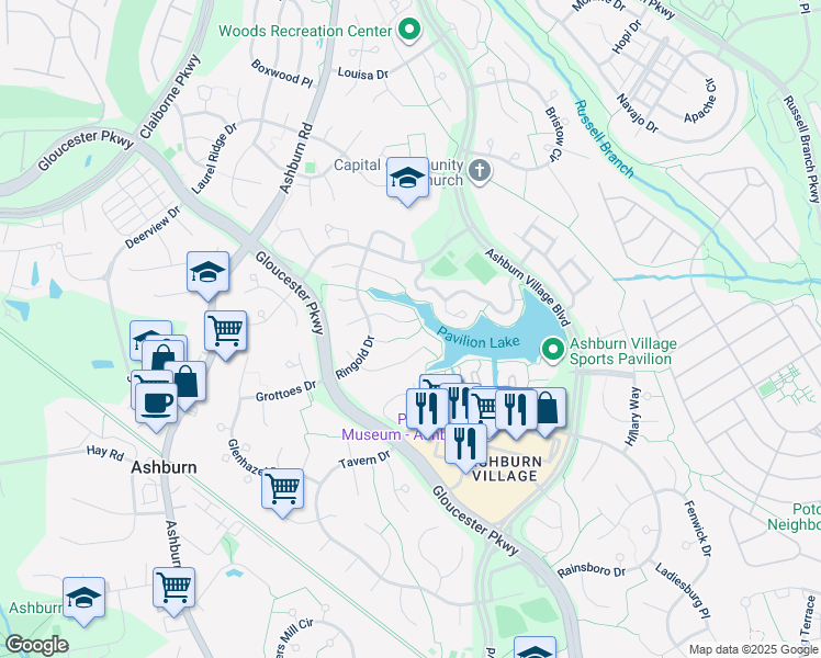 map of restaurants, bars, coffee shops, grocery stores, and more near 43995 Urbancrest Court in Ashburn