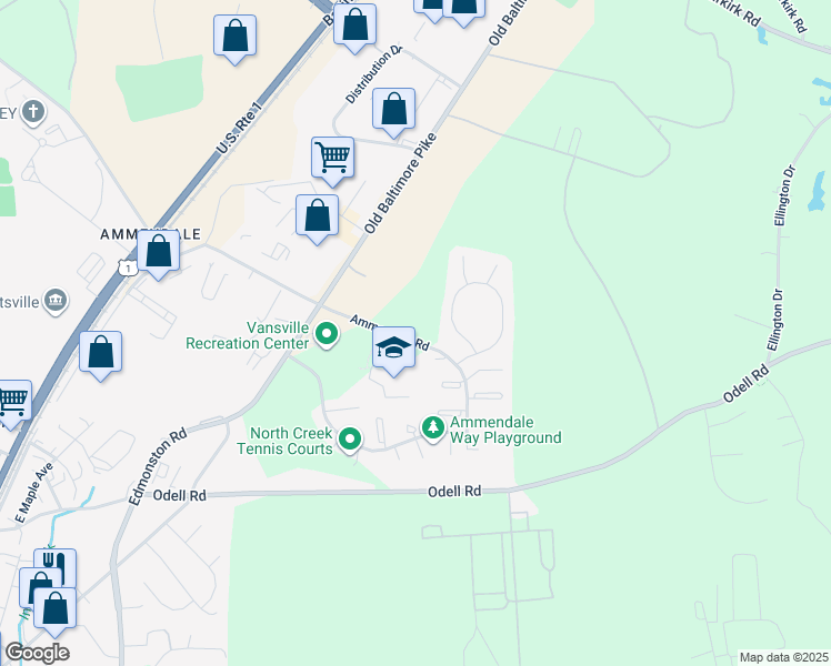 map of restaurants, bars, coffee shops, grocery stores, and more near 11600 Wintersells Lane in Beltsville
