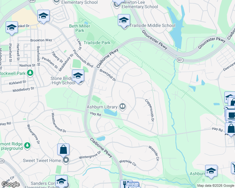 map of restaurants, bars, coffee shops, grocery stores, and more near 20543 Courier Ridge Place in Ashburn