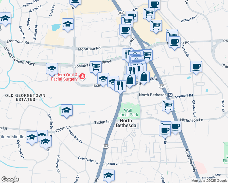 map of restaurants, bars, coffee shops, grocery stores, and more near 6000 Executive Boulevard in Rockville