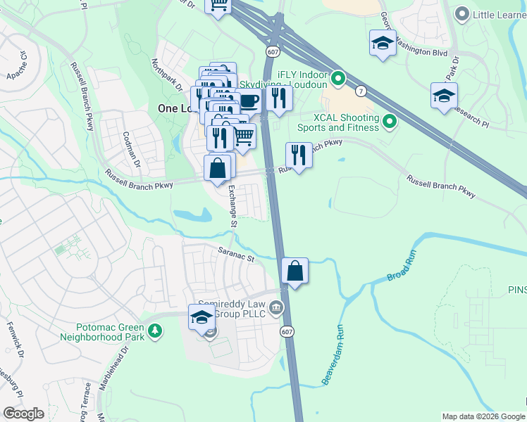 map of restaurants, bars, coffee shops, grocery stores, and more near 44870 Tiverton Square in Ashburn