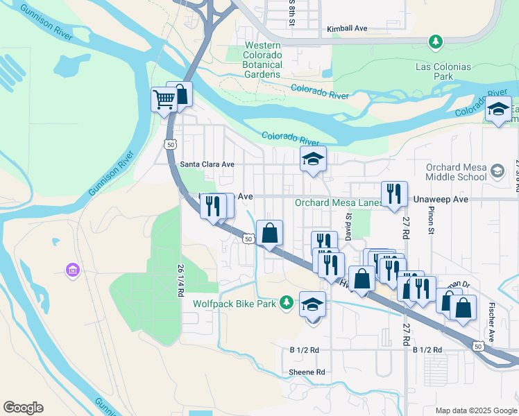 map of restaurants, bars, coffee shops, grocery stores, and more near 1822 Aspen St in Grand Junction