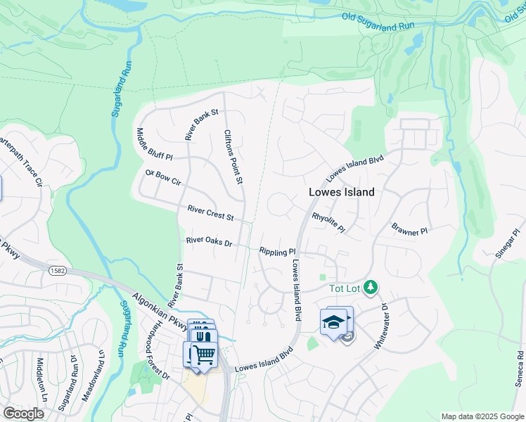 map of restaurants, bars, coffee shops, grocery stores, and more near 47544 Compton Circle in Sterling