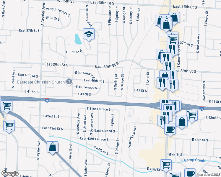 map of restaurants, bars, coffee shops, grocery stores, and more near 4013 S Pleasant St in Independence