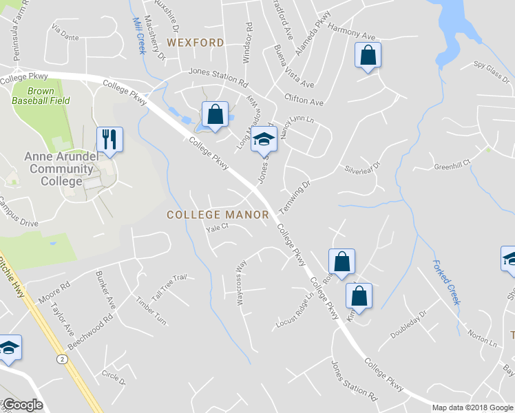 map of restaurants, bars, coffee shops, grocery stores, and more near 413 Stanford Ct in Arnold