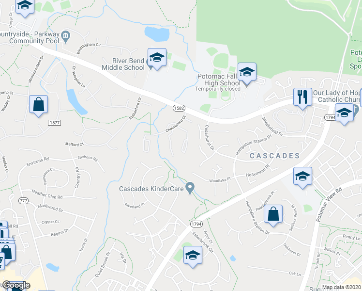 map of restaurants, bars, coffee shops, grocery stores, and more near 176 Sulgrave Court in Sterling