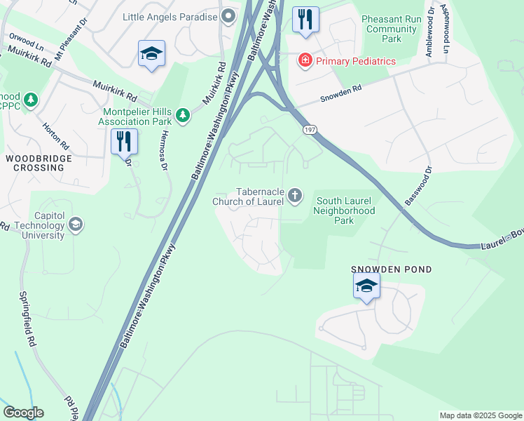 map of restaurants, bars, coffee shops, grocery stores, and more near 11658 South Laurel Drive in Laurel