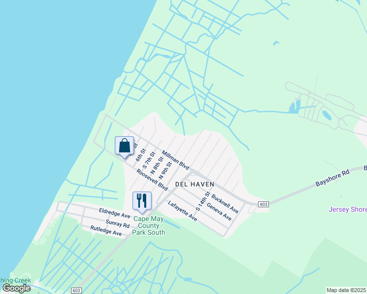 map of restaurants, bars, coffee shops, grocery stores, and more near 12 North 9th Street in Villas