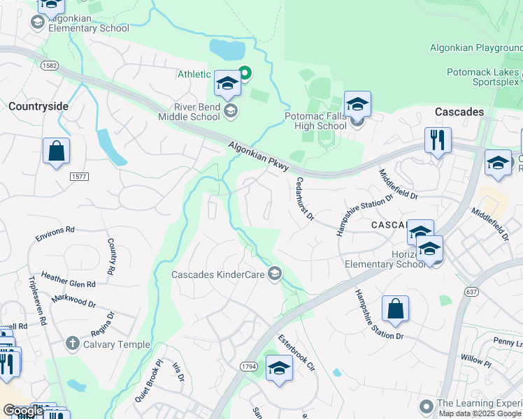 map of restaurants, bars, coffee shops, grocery stores, and more near 176 Sulgrave Court in Sterling