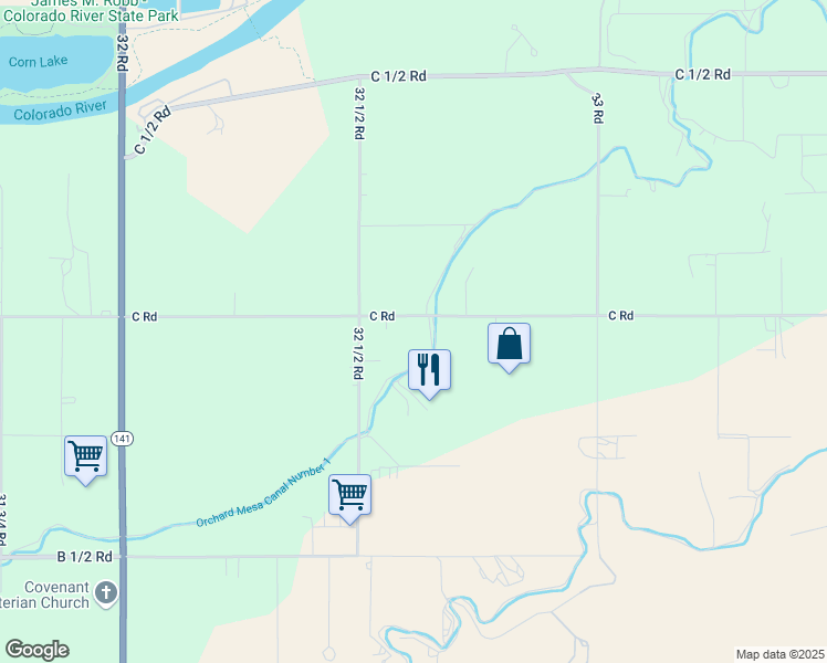 map of restaurants, bars, coffee shops, grocery stores, and more near 3259 C Road in Palisade
