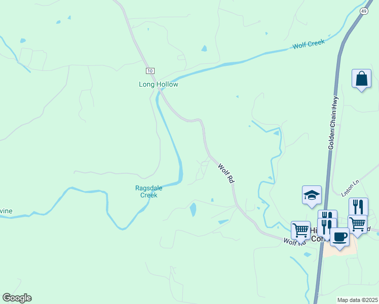 map of restaurants, bars, coffee shops, grocery stores, and more near 10911 Wolf Road in Grass Valley
