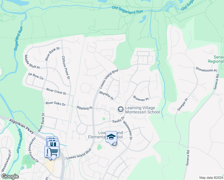 map of restaurants, bars, coffee shops, grocery stores, and more near 47672 Leechecker Court in Sterling