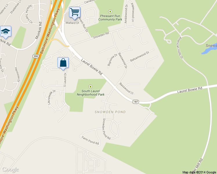 map of restaurants, bars, coffee shops, grocery stores, and more near 11600 Laurel Bowie Road in Laurel